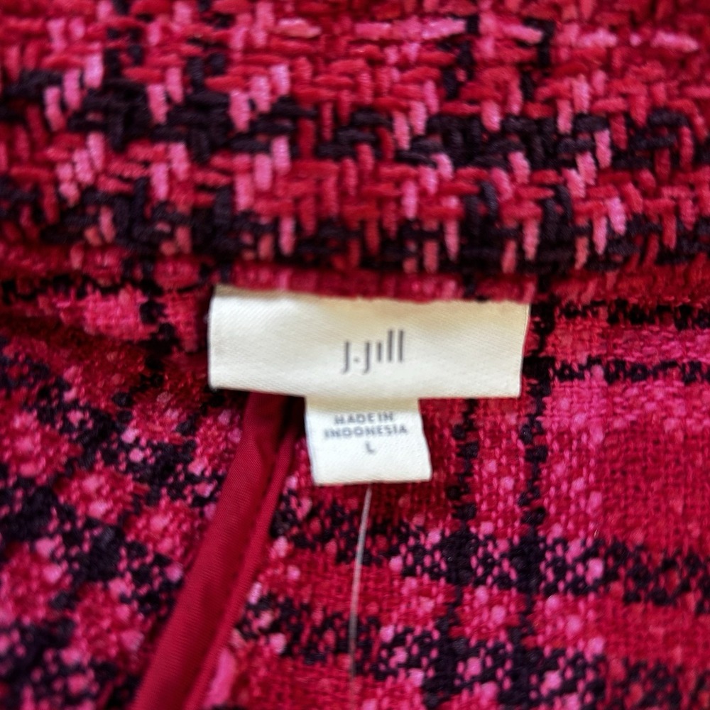 J. Jill Chenille Plaid Blazer Jacket Cherry Multi Pink Open Front NWOT Large - Picture 8 of 10